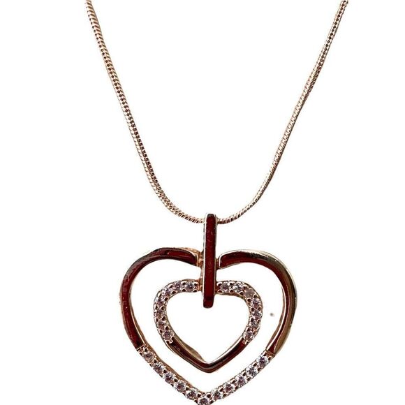 Double Hearts Pendant with Diamonds Necklace in Rose Gold-Tone - Picture 5 of 7